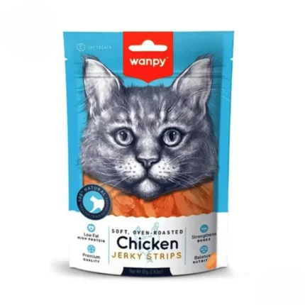 Wanpy Adult Cat Soft Chicken Jerky Strips – 80g Pouch