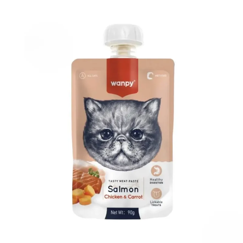 Wanpy Adult Cat Tasty Meat Paste Salmon Chicken & Carrot 90 g Pouch